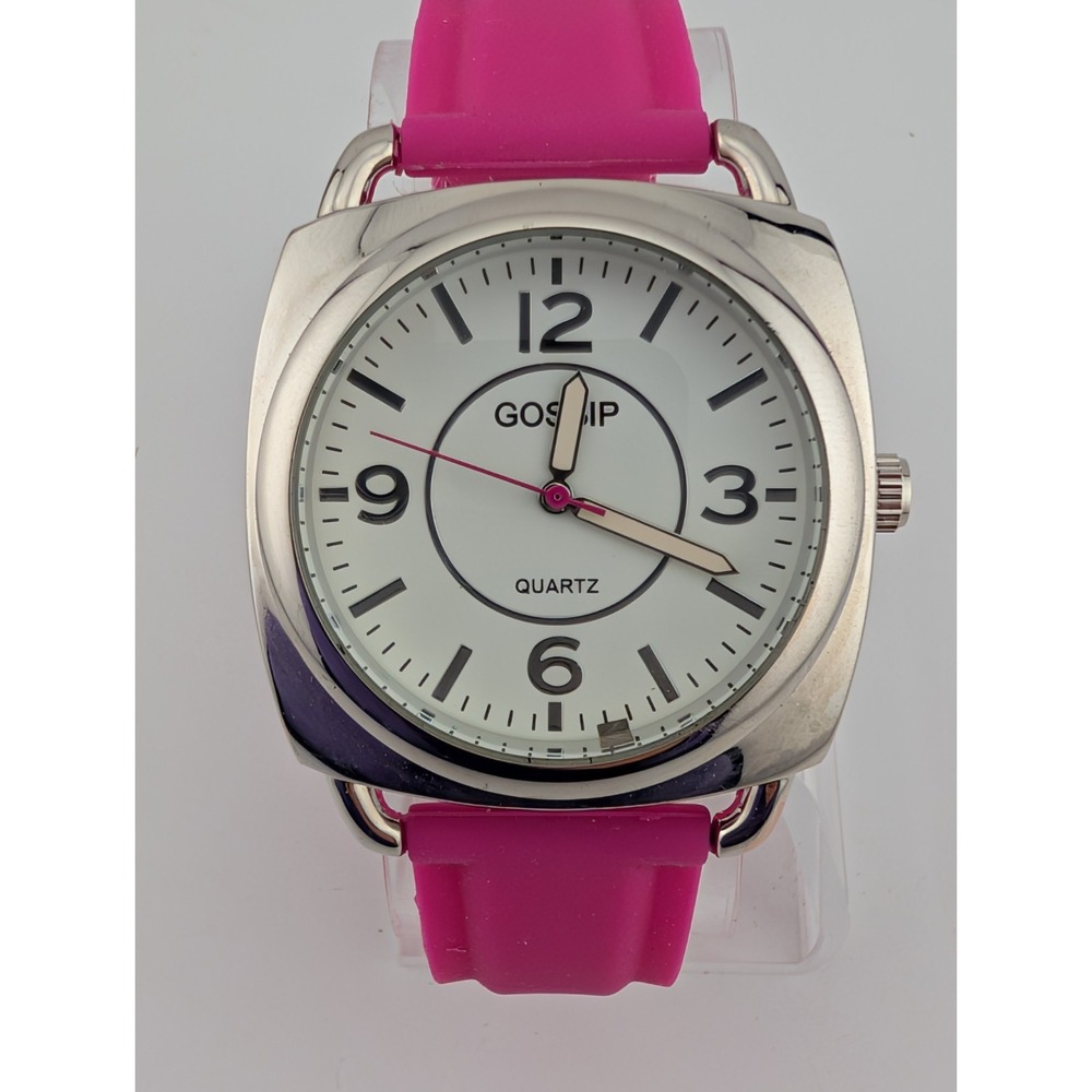 Gossip Watch‎ Women 40mm Silver Case Pink Silicone Band GSP889C- New Battery